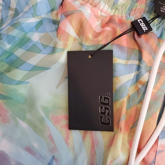 CSG Mens XL Swim Trunks Palm Cove Multicolor Shorts Elastic Waist Drawstring - Picture 3 of 4